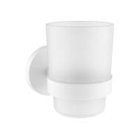 Стеклянный стакан для зубных щеток и пасты с латунным настенным держателем Wellsee Finishing Touch 182510000 (цвет стакана матовый, цвет держателя белый матовый)