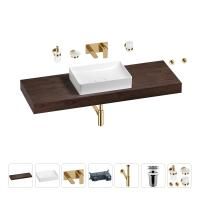 Раковина 50 см со столешницей 140 см Wellsee Pure BY Wellsee 201011503 в наборе 9 в 1: столешница, раковина, встраиваемый смеситель, сифон, выпуск, аксессуары (цвет набора золото)
