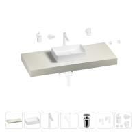 Раковина 42 см со столешницей 120 см Wellsee Pure BY Wellsee 201010895 в наборе 10 в 1: столешница, раковина, высокий смеситель, сифон, выпуск, кран-вентили, аксессуары (цвет матовый белый)