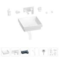 Раковина для ванной Wellsee Doux 201005960 в наборе 8 в 1: раковина белого глянцевого цвета, встраиваемый смеситель, сифон, донный клапан, аксессуары (цвет набора матовый белый)