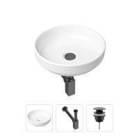 Комплект 3 в 1 Lavinia Boho Bathroom Sink 21520180: накладная фарфоровая раковина 40 см, металлический сифон, донный клапан