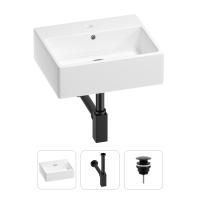 Раковина для ванной Wellsee Graceful Pro 201001332 в наборе 3 в 1: прямоугольная раковина белого глянцевого цвета, сифон, донный клапан в цвете матовый черный