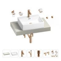 Раковина 50 см со столешницей 80 см Wellsee Graceful Pro 201012394 в наборе 10 в 1: столешница, раковина, смеситель, сифон, донный клапан, угловые вентили, аксессуары (цвет розовое золото)