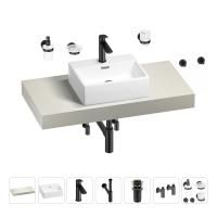 Раковина 43 см со столешницей 100 см Wellsee Graceful Pro 201012212 в наборе 10 в 1: столешница, раковина, смеситель, сифон, донный клапан, угловые вентили, аксессуары (цвет матовый черный)