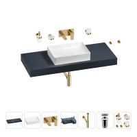 Раковина 50 см со столешницей 120 см Wellsee Pure BY Wellsee 201011343 в наборе 9 в 1: столешница, раковина, встраиваемый смеситель, сифон, выпуск, аксессуары (цвет набора золото)