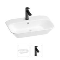 Раковина для ванной Wellsee Eclatant 201000937 в наборе 2 в 1: прямоугольная раковина белого глянцевого цвета, смеситель в цвете матовый черный
