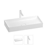 Раковина для ванной Wellsee Pure BY Wellsee 201000745 в наборе 2 в 1: прямоугольная раковина белого глянцевого цвета, высокий смеситель в цвете матовый белый