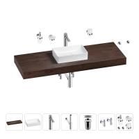 Раковина 42 см со столешницей 140 см Wellsee Pure BY Wellsee 201011026 в наборе 10 в 1: столешница, раковина, высокий смеситель, сифон, выпуск, кран-вентили, аксессуары (цвет хром)