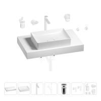 Раковина 50 см со столешницей 80 см Wellsee Pure BY Wellsee 201011155 в наборе 10 в 1: столешница, раковина, высокий смеситель, сифон, выпуск, кран-вентили, аксессуары (цвет матовый белый)