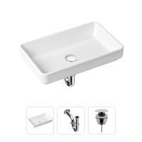 Комплект 3 в 1 Lavinia Boho Bathroom Sink 21520110: накладная фарфоровая раковина 55 см, металлический сифон, донный клапан