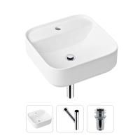 Комплект 3 в 1 Lavinia Boho Bathroom Sink 21520295: накладная фарфоровая раковина 42 см, металлический сифон, донный клапан