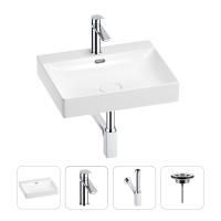 Раковина для ванной Wellsee DeSire 201003811 в наборе 4 в 1: раковина белого глянцевого цвета, смеситель, сифон, выпуск (цвет набора хром)
