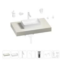 Раковина 42 см со столешницей 80 см Wellsee Pure BY Wellsee 201010715 в наборе 10 в 1: столешница, раковина, высокий смеситель, сифон, выпуск, кран-вентили, аксессуары (цвет матовый белый)