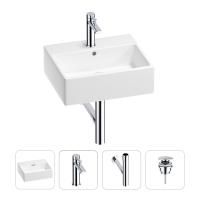 Раковина для ванной Wellsee Graceful Pro 201002926 в наборе 4 в 1: раковина белого глянцевого цвета, смеситель, сифон, донный клапан (цвет набора хром)