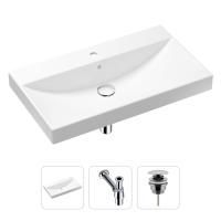 Комплект 3 в 1 Lavinia Boho Bathroom Sink 21520599: врезная фарфоровая раковина 80 см, металлический сифон, донный клапан