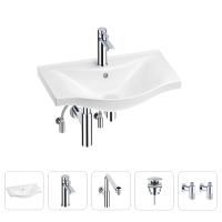 Раковина для ванной Wellsee Bisou 201005171 в наборе 5 в 1: раковина белого глянцевого цвета, смеситель, сифон, донный клапан, угловые вентили (цвет набора хром)