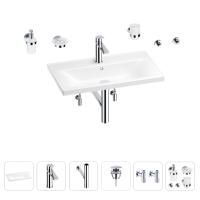 Раковина для ванной Wellsee FreeDom 201007021 в наборе 9 в 1: раковина белого глянцевого цвета, смеситель, сифон, донный клапан, угловые вентили, аксессуары (цвет набора хром)