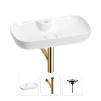 Раковина для ванной Wellsee Croquis 2.0 201001063 в наборе 3 в 1: овальная раковина белого глянцевого цвета, сифон, выпуск в цвете золото