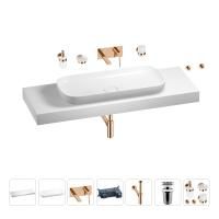 Раковина 90 см со столешницей 140 см Wellsee Croquis 201008589 в наборе 9 в 1: столешница, раковина, встраиваемый смеситель, сифон, выпуск, аксессуары (цвет набора розовое золото)