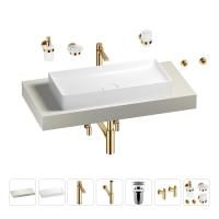 Раковина 75 см со столешницей 100 см Wellsee Pure BY Wellsee 201011558 в наборе 10 в 1: столешница, раковина, высокий смеситель, сифон, выпуск, кран-вентили, аксессуары (цвет золото)