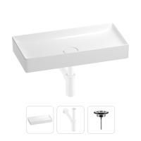 Раковина для ванной Wellsee Pure BY Wellsee 201001255 в наборе 3 в 1: прямоугольная раковина белого глянцевого цвета, сифон, выпуск в цвете матовый белый