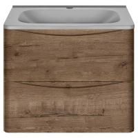 Тумба Vincea Paola 600 подвесная, 2 выкатных ящика soft close, V.Oak с умывальником VCB-2VP600G из кварцевого камня, цвет серый