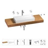 Раковина 75 см со столешницей 140 см Wellsee Pure BY Wellsee 201011831 в наборе 10 в 1: столешница, раковина, высокий смеситель, сифон, выпуск, кран-вентили, аксессуары (цвет хром)