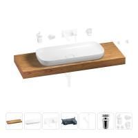 Раковина 90 см со столешницей 140 см Wellsee Croquis 201008550 в наборе 9 в 1: столешница, раковина, встраиваемый смеситель, сифон, выпуск, аксессуары (цвет набора матовый белый)