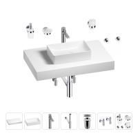 Раковина 42 см со столешницей 80 см Wellsee Pure BY Wellsee 201010771 в наборе 10 в 1: столешница, раковина, высокий смеситель, сифон, выпуск, кран-вентили, аксессуары (цвет хром)