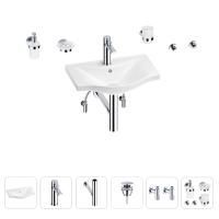 Раковина для ванной Wellsee Bisou 201007126 в наборе 9 в 1: раковина белого глянцевого цвета, смеситель, сифон, донный клапан, угловые вентили, аксессуары (цвет набора хром)