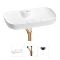 Раковина для ванной Wellsee Croquis 2.0 201001079 в наборе 3 в 1: овальная раковина белого глянцевого цвета, сифон, выпуск в цвете розовое золото
