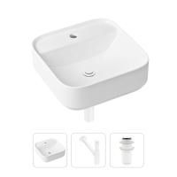 Комплект 3 в 1 Lavinia Boho Bathroom Sink 21520313: накладная фарфоровая раковина 42 см, металлический сифон, донный клапан