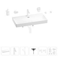 Раковина для ванной Wellsee Bromance 201007620 в наборе 9 в 1: раковина белого глянцевого цвета, смеситель, сифон, выпуск, угловые вентили, аксессуары (цвет набора матовый белый)
