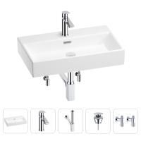 Раковина для ванной Wellsee Graceful Pro 201004636 в наборе 5 в 1: раковина белого глянцевого цвета, смеситель, сифон, донный клапан, угловые вентили (цвет набора хром)