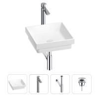 Раковина для ванной Wellsee Doux 201002236 в наборе 4 в 1: раковина белого глянцевого цвета, высокий смеситель, сифон, донный клапан (цвет набора хром)