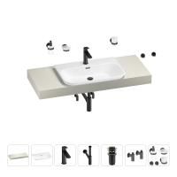 Раковина 65 см со столешницей 120 см Wellsee Eclatant 2.0 201013292 в наборе 10 в 1: столешница, раковина, смеситель, сифон, донный клапан, угловые вентили, аксессуары (цвет матовый черный)