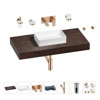 Раковина 42 см со столешницей 100 см Wellsee Pure BY Wellsee 201010854 в наборе 9 в 1: столешница, раковина, встраиваемый смеситель, сифон, выпуск, аксессуары (цвет набора розовое золото)