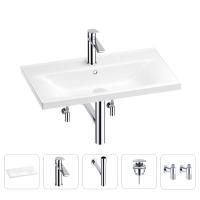 Раковина для ванной Wellsee FreeDom 201004996 в наборе 5 в 1: раковина белого глянцевого цвета, смеситель, сифон, донный клапан, угловые вентили (цвет набора хром)