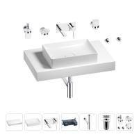 Раковина 50 см со столешницей 80 см Wellsee Pure BY Wellsee 201011166 в наборе 9 в 1: столешница, раковина, встраиваемый смеситель, сифон, выпуск, аксессуары (цвет набора хром)