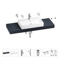 Раковина 70 см со столешницей 140 см Wellsee Graceful Pro 201012761 в наборе 10 в 1: столешница, раковина, смеситель, сифон, донный клапан, угловые вентили, аксессуары (цвет хром)