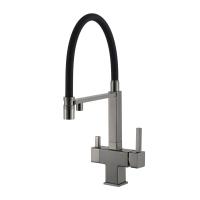 Смеситель для кухни с гибким изливом и подключением фильтра GAPPO G4395-59, оружейная сталь