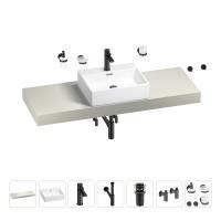 Раковина 50 см со столешницей 140 см Wellsee Graceful Pro 201012577 в наборе 10 в 1: столешница, раковина, смеситель, сифон, донный клапан, угловые вентили, аксессуары (цвет матовый черный)