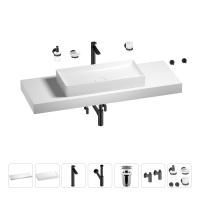 Раковина 75 см со столешницей 140 см Wellsee Pure BY Wellsee 201011872 в наборе 10 в 1: столешница, раковина, высокий смеситель, сифон, выпуск, кран-вентили, аксессуары (цвет матовый черный)