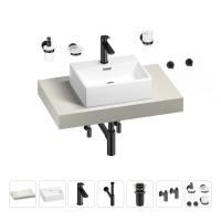 Раковина 43 см со столешницей 80 см Wellsee Graceful Pro 201012152 в наборе 10 в 1: столешница, раковина, смеситель, сифон, донный клапан, угловые вентили, аксессуары (цвет матовый черный)