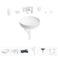 Раковина для ванной Wellsee Chalice Perfection 201006180 в наборе 8 в 1: раковина белого глянцевого цвета, встраиваемый смеситель, сифон, выпуск, аксессуары (цвет набора матовый белый)