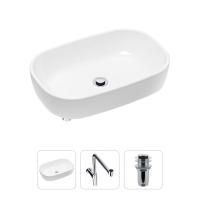 Комплект 3 в 1 Lavinia Boho Bathroom Sink 21520045: накладная фарфоровая раковина 54 см, металлический сифон, донный клапан