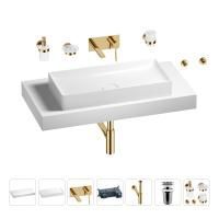 Раковина 75 см со столешницей 100 см Wellsee Pure BY Wellsee 201011648 в наборе 9 в 1: столешница, раковина, встраиваемый смеситель, сифон, выпуск, аксессуары (цвет набора золото)