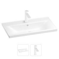 Раковина для ванной Wellsee FreeDom 201000860 в наборе 2 в 1: прямоугольная раковина белого глянцевого цвета, смеситель в цвете матовый белый