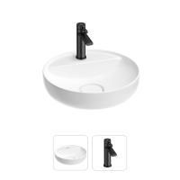 Раковина для ванной Wellsee Chalice Perfection 201000697 в наборе 2 в 1: круглая раковина белого глянцевого цвета, смеситель в цвете матовый черный