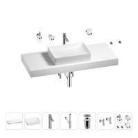 Раковина 50 см со столешницей 120 см Wellsee Pure BY Wellsee 201011396 в наборе 10 в 1: столешница, раковина, высокий смеситель, сифон, выпуск, кран-вентили, аксессуары (цвет хром)
